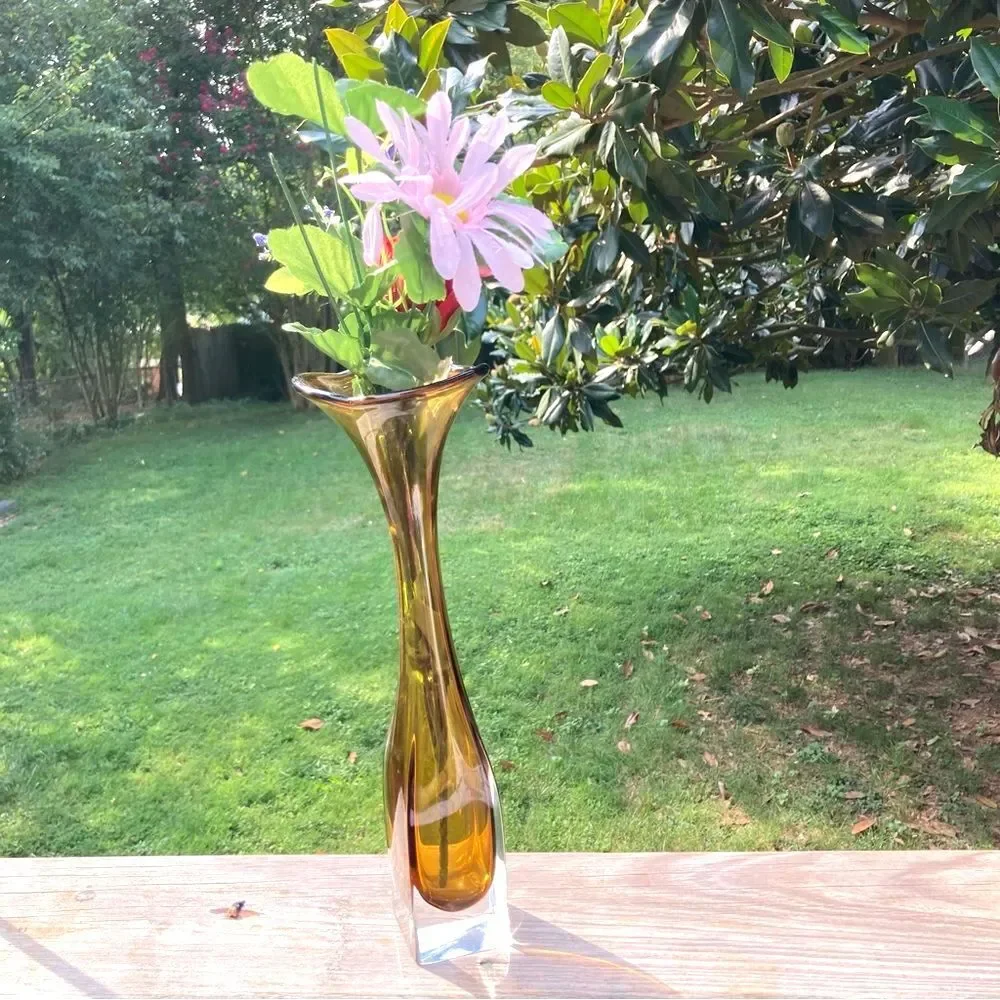 Bo Borgstrom Jack In The Pulpit Vintage 1960s Swedish Amber Glass Vase 12.5 in